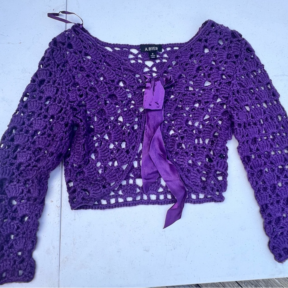 A. Byer Rich Purple Crochet Top
